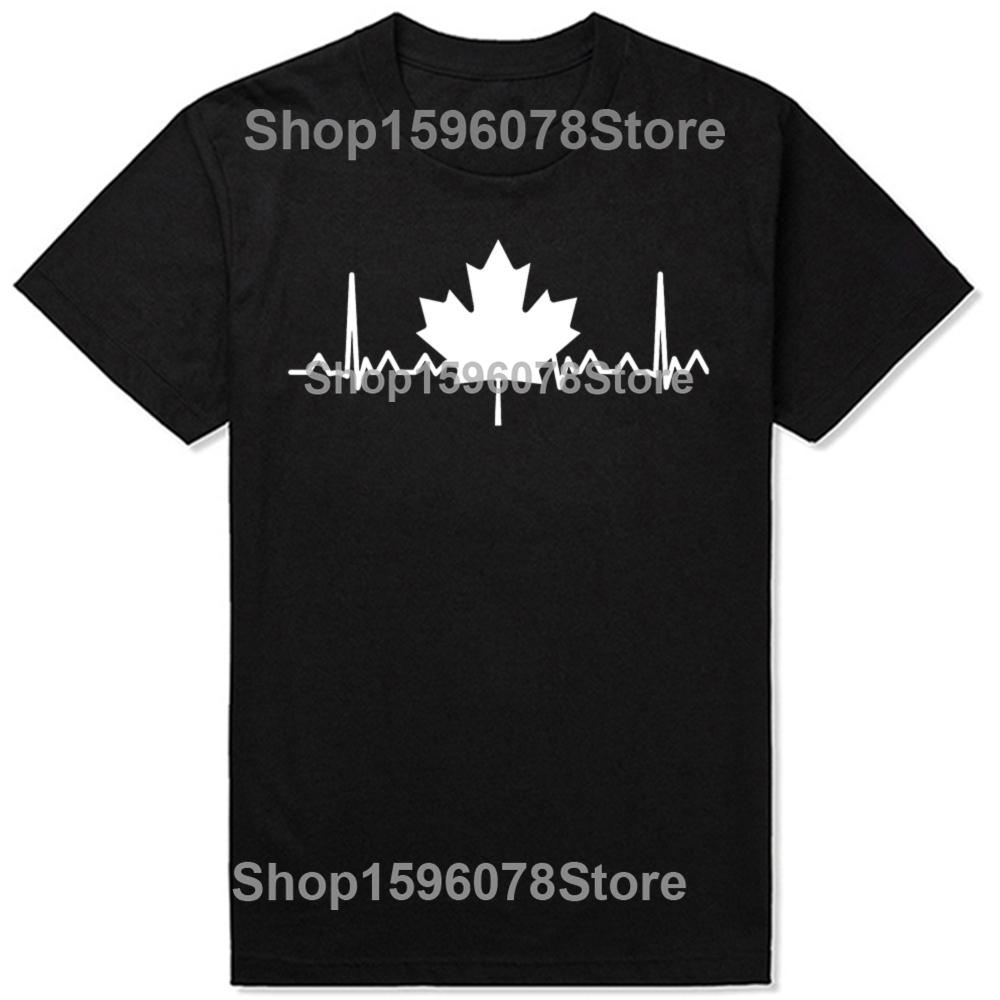 Funny Canada Maple Leaf Heartbeat T Shirts Cotton Streetwear Short Sleeve Gifts Mens Fashion Casual Loose Canadian T Shirt