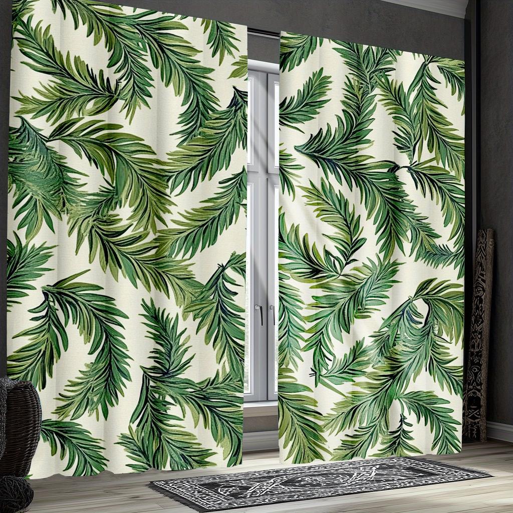Tropical Palm Leaf Pattern Curtains Polyester Fabric Suitable Bedroom Living Room Decoration Made Of Machine Washable Area Window Treatment