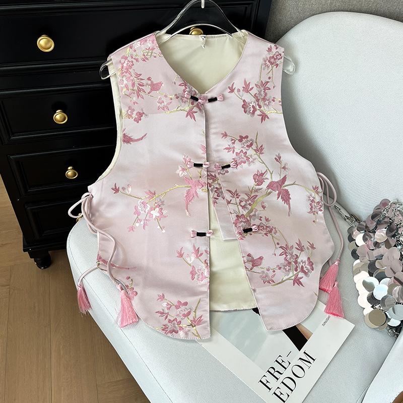 

Женский жилет на пуговицах, вышитый, ретро-жаккардовый топ-жилет, темпераментный, ранняя весна 2025 XXXL [Recommended 138-75kg] розовый