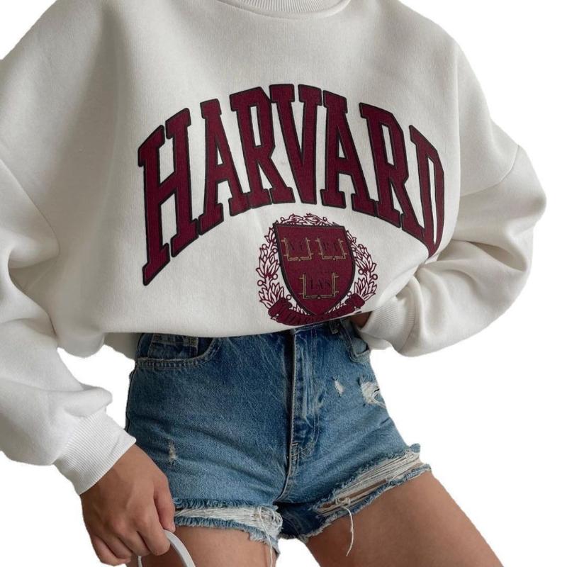 

Европейская и американская женская толстовка с круглым вырезом, свободного кроя, в стиле кэжуал, с принтом, с длинным рукавом M белый