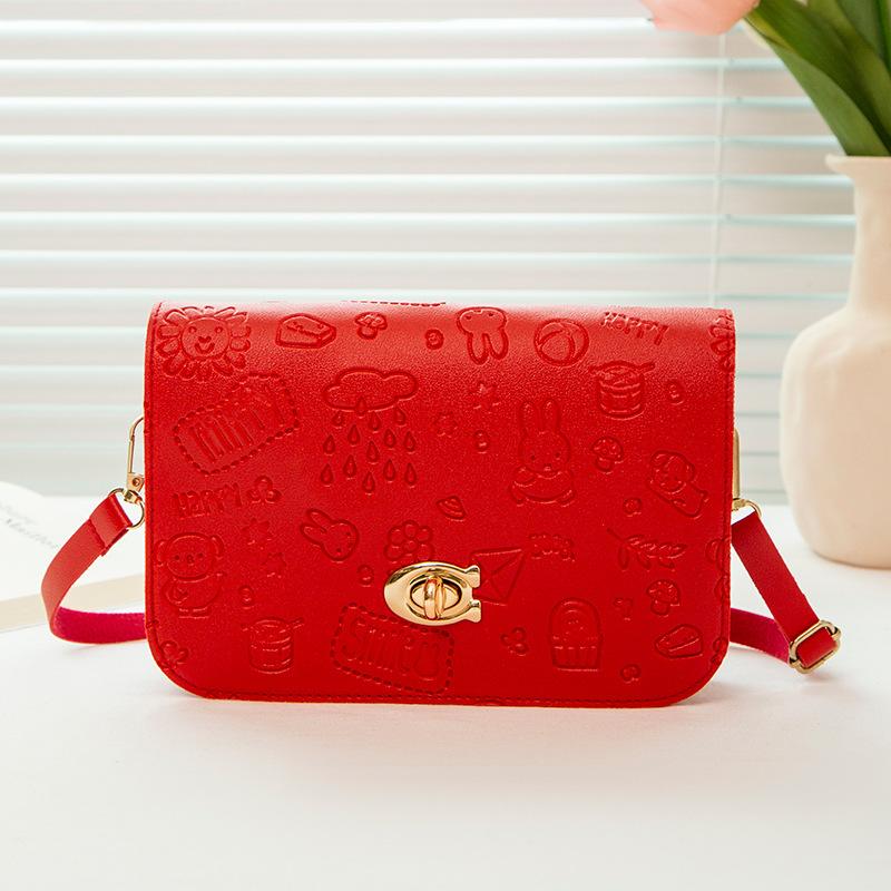 Trend embossed lock single shoulder crossbody small square bag versatile mobile phone change women's bag