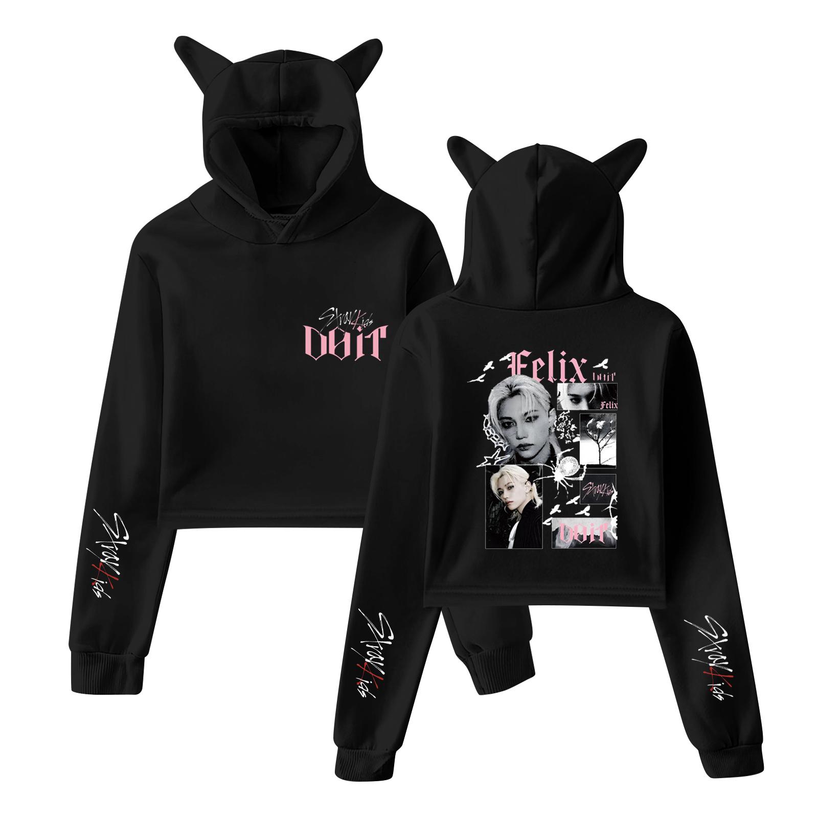 Стильный женский худи-пуловер с капюшоном и принтом Stray Kids трендовый топ с длинным рукавом S 1690₽