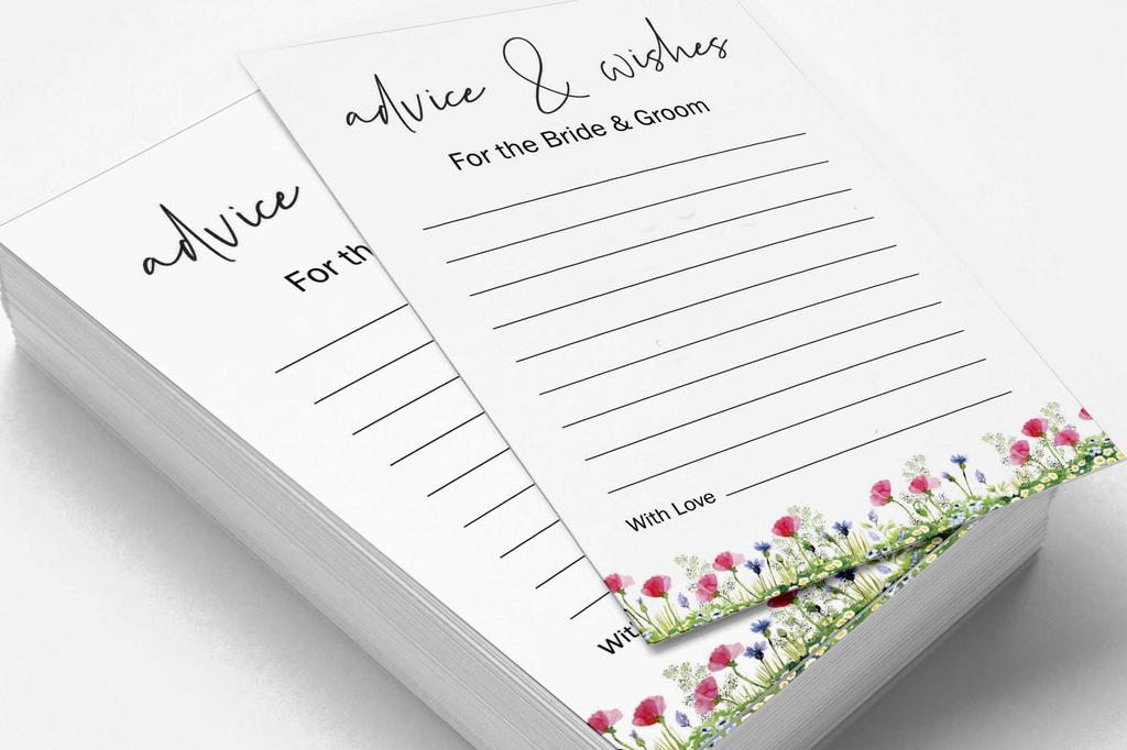 Inkdotpot Pack of 50 Greenery Advice Cards, Advice & Wishes for The Bride and Groom, Mr and Mrs Wedding Game Activity 5x7 Inches