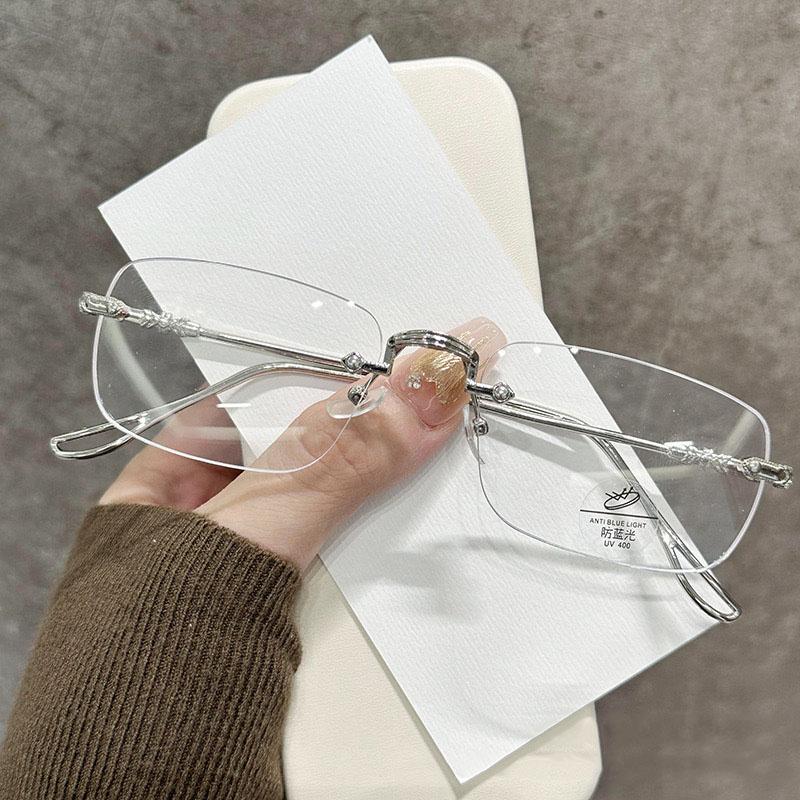 

Прозрачные квадратные безободковые очки, очки для блокировки синего света, модные безободковые для женщин и мужчин, серебристые компьютерные очки