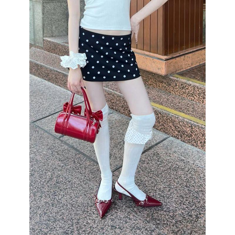 Miu Polka Dot Pure Desire Sexy Stylish Side Zipper Two-Way Mini Culottes Low Waist Slim Looking A- Line Skirt