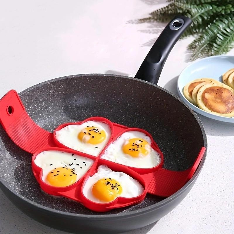 4-Cavity Silicone Pancake Mold Set - Heart/Flower/Square Shapes Egg Ring Non-Stick Baking Tool Cooking Accessories