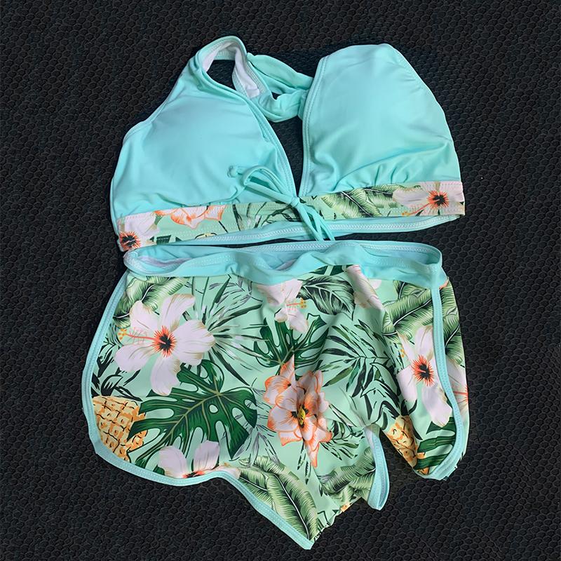 

Сексуальные бикини женские летние из двух частей купальник с принтом женский пуш-ап Холтер с рюшами и запахом спереди купальный костюм с высокой талией XL светло-зеленый