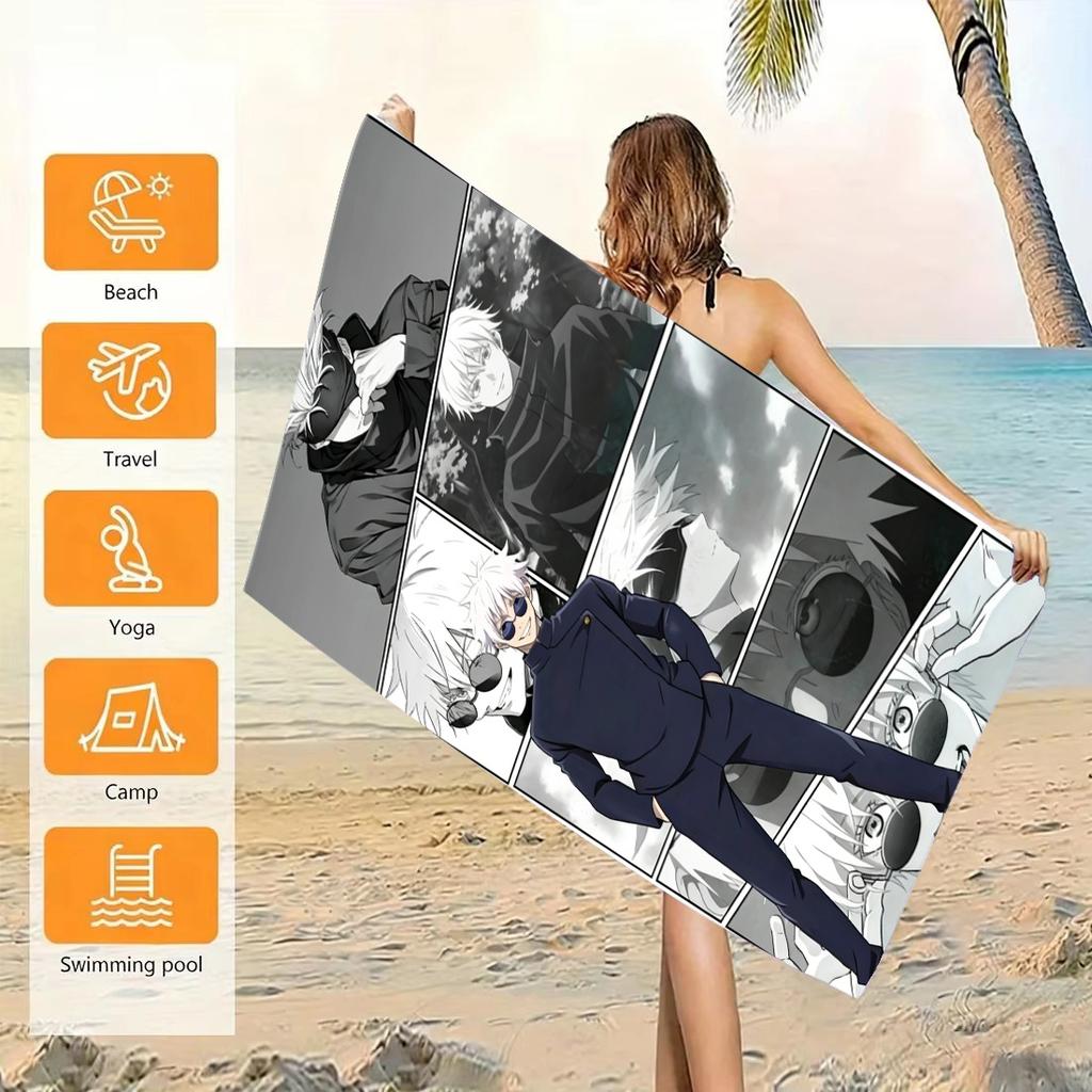 1pc J-Jujutsu Kaisen Gojo Satoru Manga Beach Towel Quick Dry Sand Free Soft Microfiber Bath Towel for Fans Swimming Pool