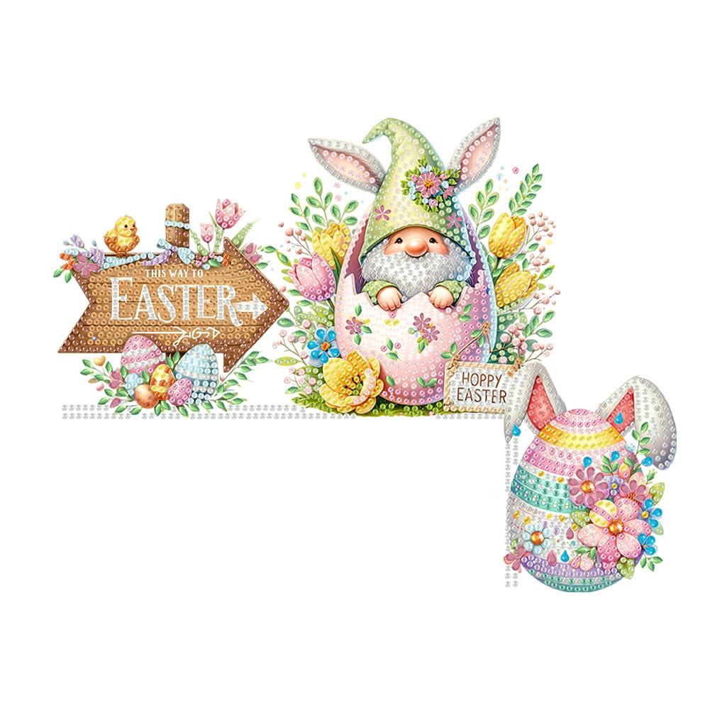 Easter Egg Gnome Rhinestone Door Frame Decor Diamond Art Door Right Angle Sign Wood Door Corner Decor for Indoor Outdoor Wall