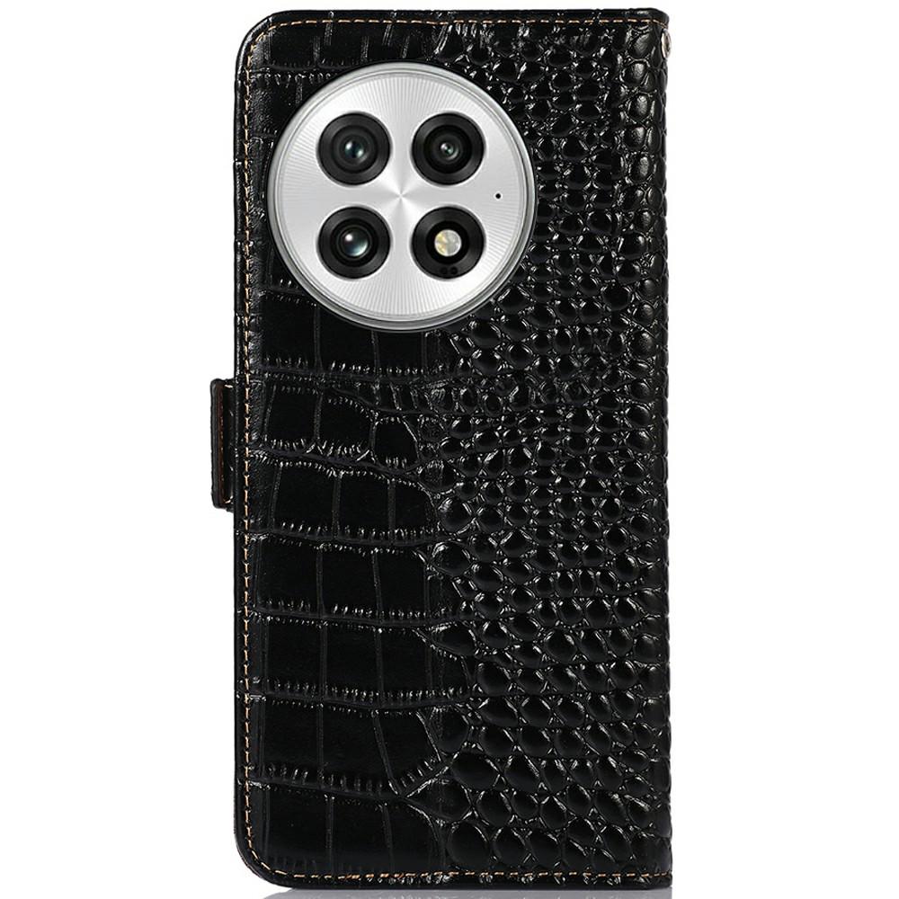 For OnePlus 13 Case Crocodile Texture Genuine Cow Leather Phone Wallet Cover