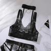 Set Reggiseno Sexy da Donna con Ferretto Push-Up con Scollo all'Americana e Motivo in Pizzo Spliced