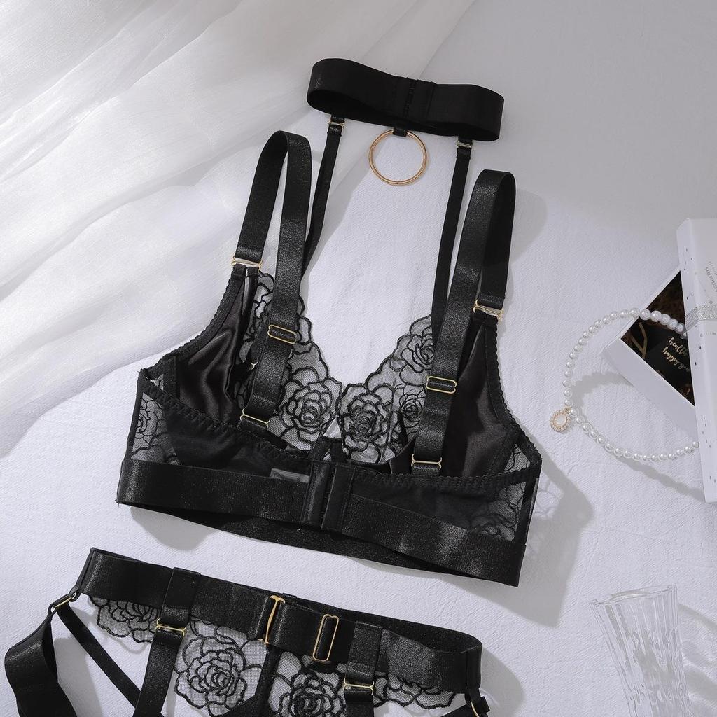 Set Reggiseno Sexy da Donna con Ferretto Push-Up con Scollo all'Americana e Motivo in Pizzo Spliced