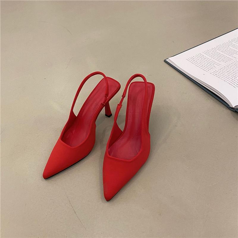 

Red high-heeled niche design empty single shoes 2023 new black pointed French temperament thin-heeled women s shoes 35 красный