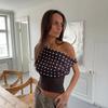 Schulterfreies bedrucktes Patchwork-Halter-Bandage-Top mit Polka Dots