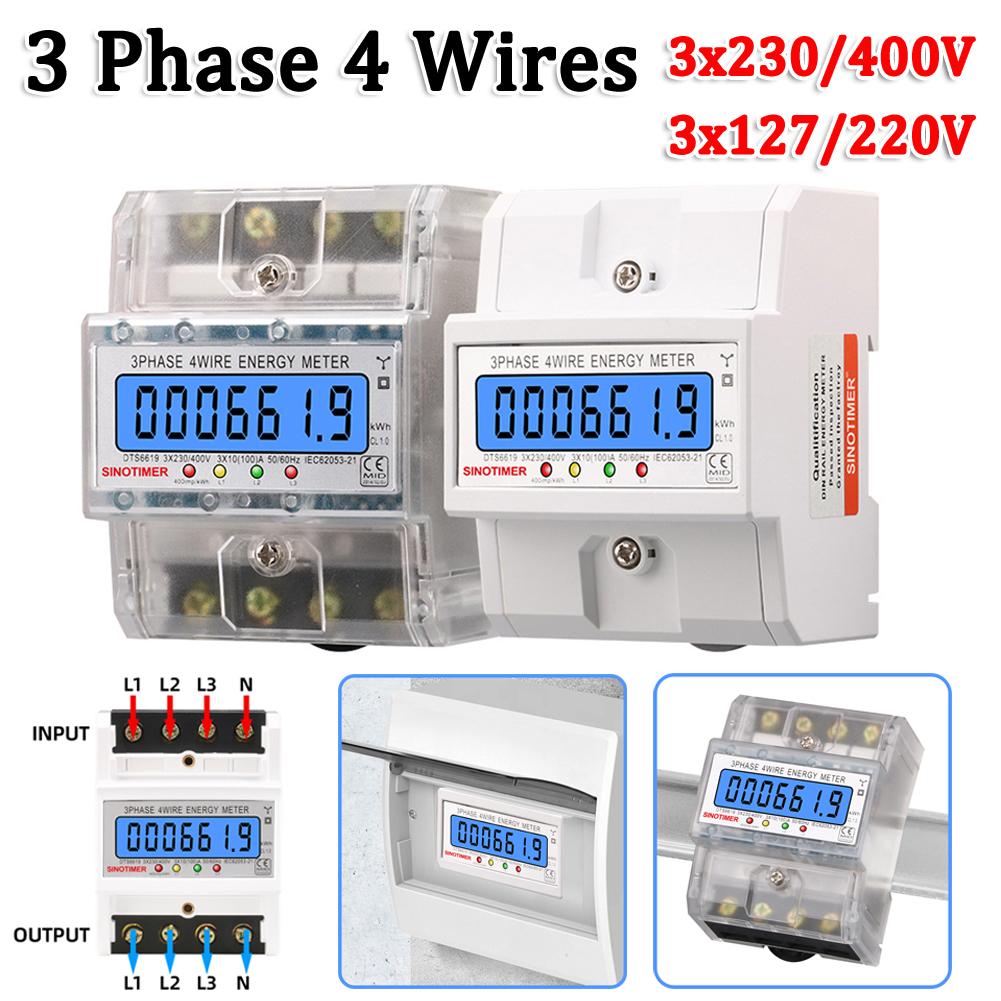 3 Phase 4 Wires Electricity Usage Meter 50/60HZ KWh Meter AC 3*127/220V Energy Consumption Monitor LCD Backlight for Home Office