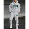Men's Two Piece Casual Suit with Printed Drawstring Hoodie and Matching Drawstring Sweatpants, Suitable for Traveling