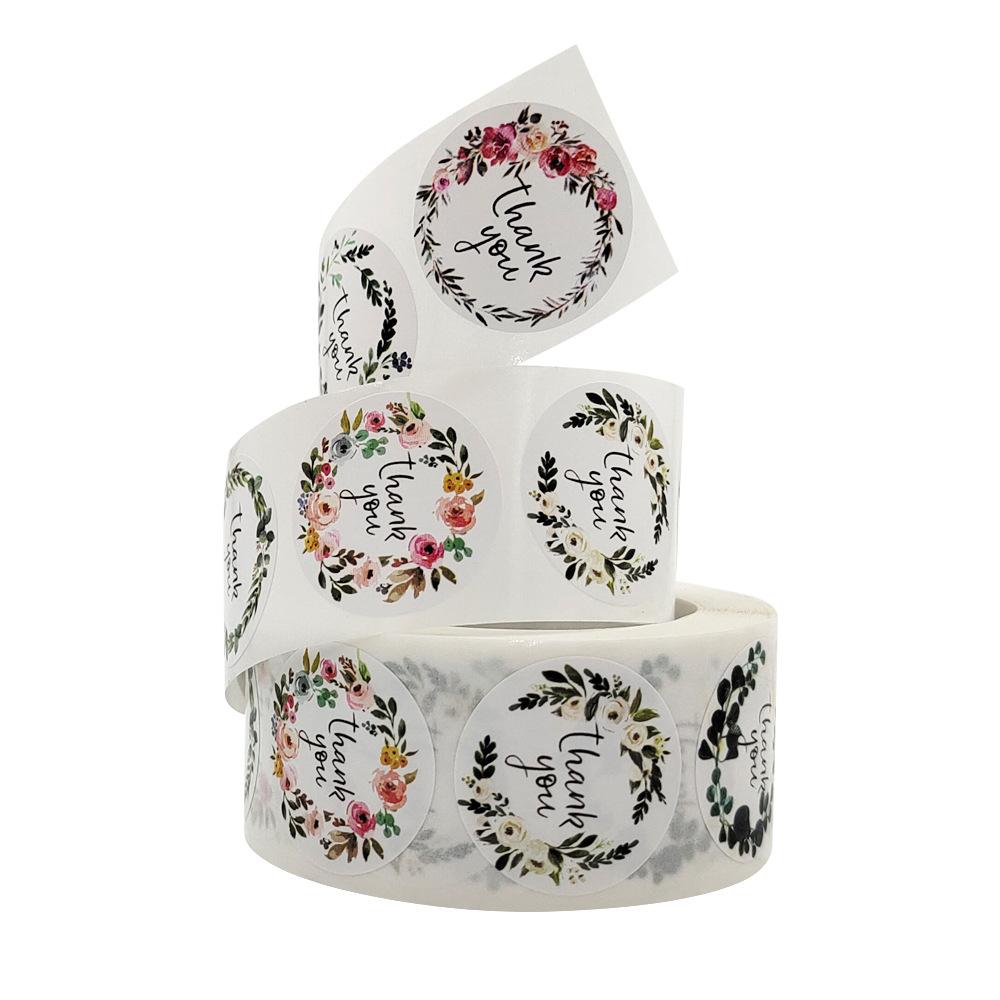 100-500pcs Flowers Round Thank You Stickers for Supporting Small Business Seal Labels for Thank You Cards,Wedding Party