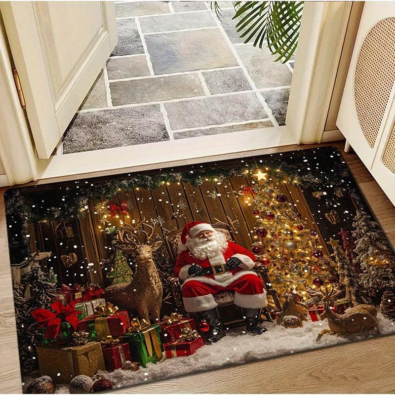 Christmas Themed Doormat, Polyester Non-Slip Machine Washable Rectangular Rug for Multi-Room Indoor Holiday Decor