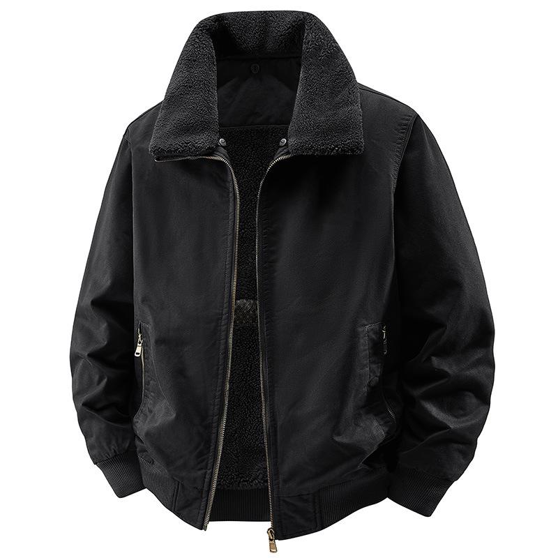 

2025 Men s Velvet Jacket: Wear-Resistant, Warm, Detachable Fur Collar, Cotton Coat Medium чорний