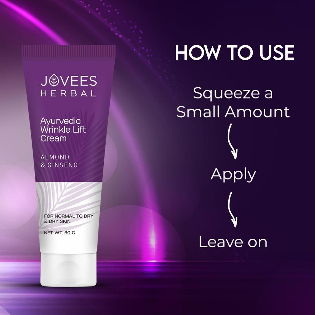 Jovees Herbal Almond Ginseng Wrinkle Lift Face Cream 60g Anti-Aging Hydrating Moisturizer for Youthful Skin