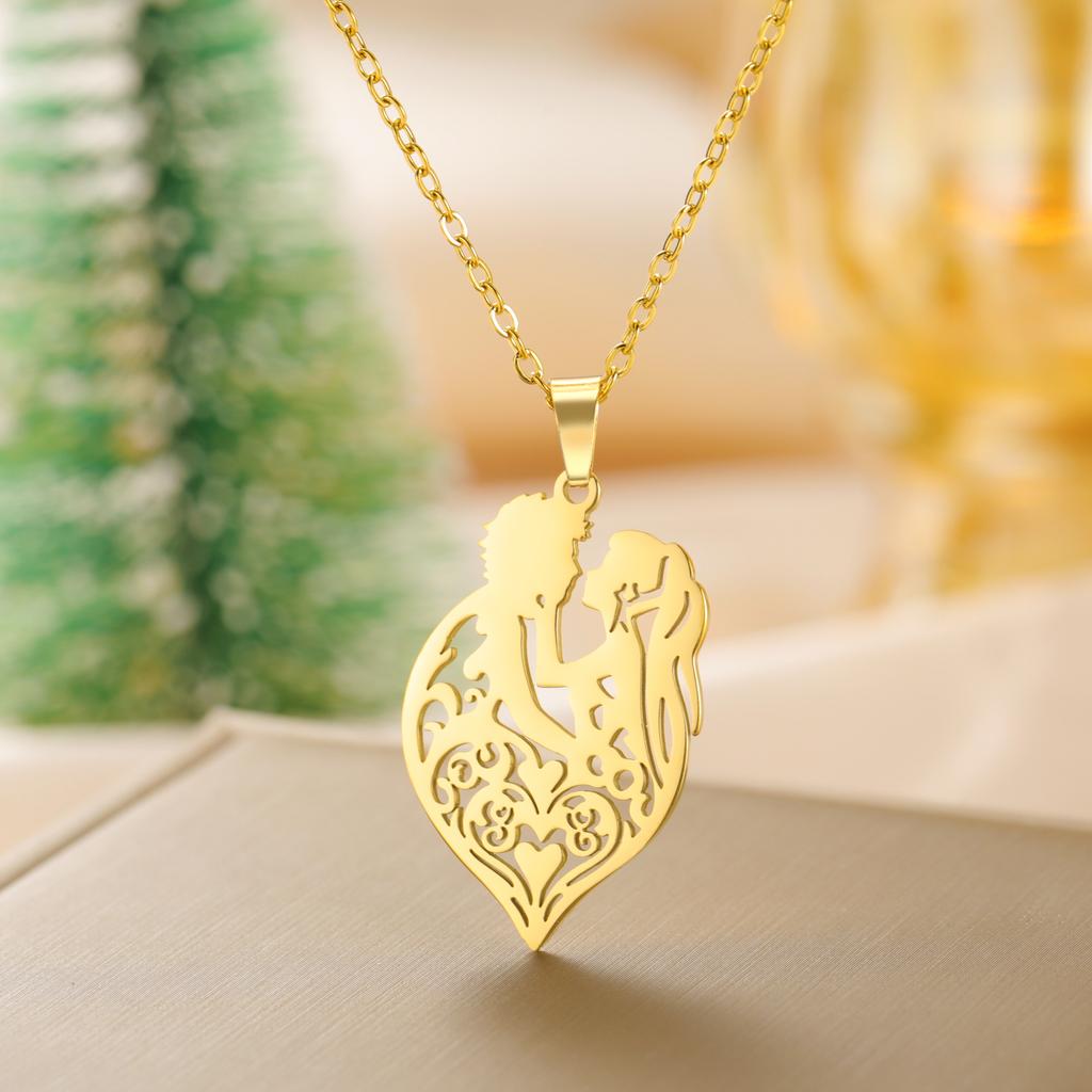 Heart Necklace Holding face Couple Pendant Women Men Neck Chain Stainless Steel Jewelry Lover Valentine's Day Christmas Gifts