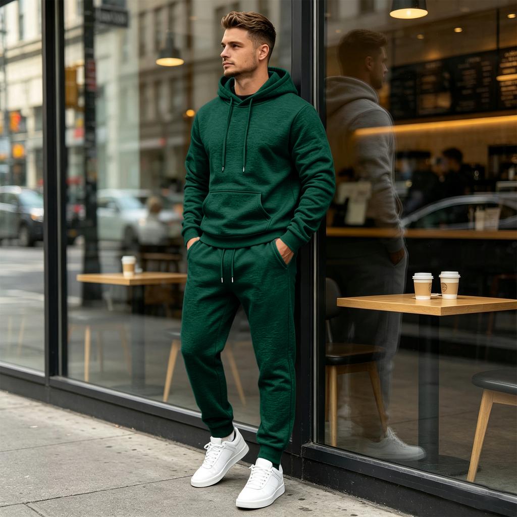 Men's Hooded Sweatshirt Set 2 Piece Color Casual Athletic Wear Outfit