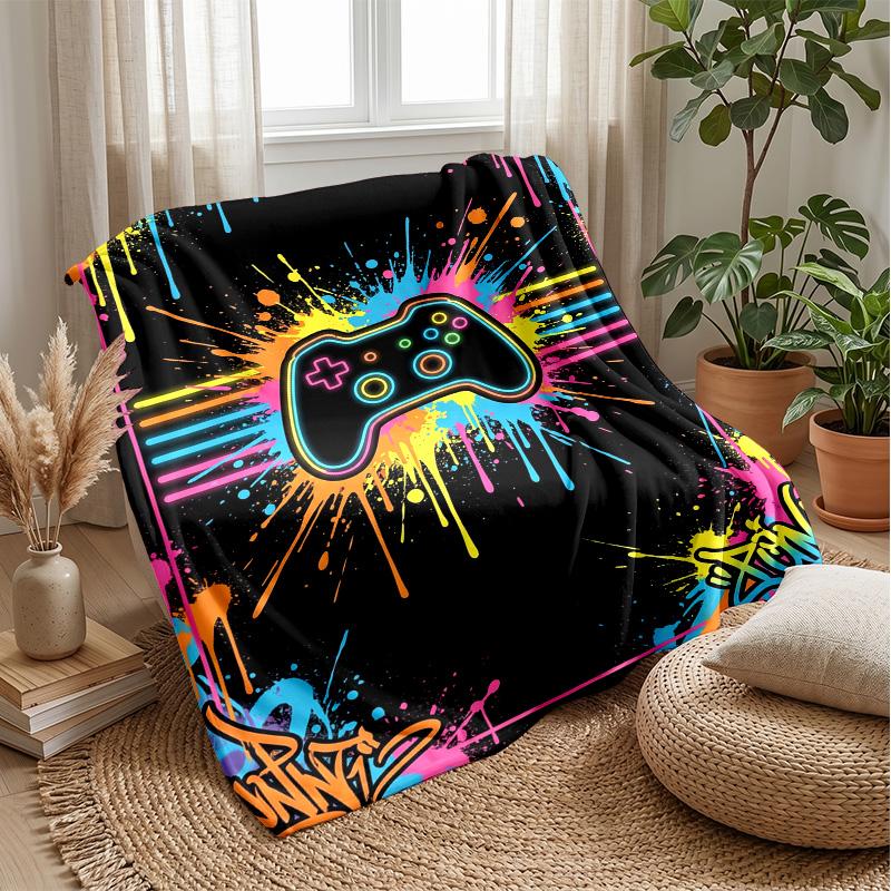 Neon Game Controller Graffiti Theme blanket Lightweight Warm Flannel Blanket Decorative Throw Blanket for Home Decoration