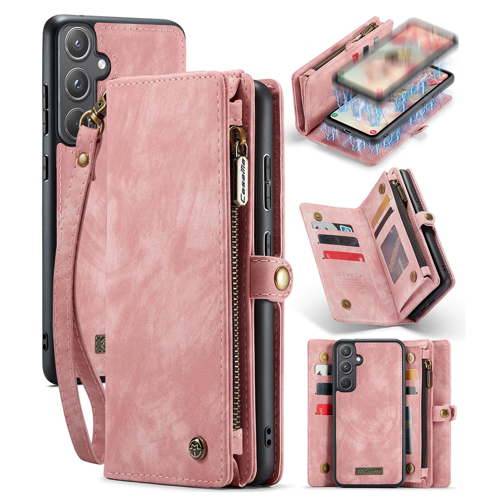 

For Samsung Galaxy A55 5G Phone Cases CASEME 008 Leather Cover with Detachable Wallet and Strap Pink