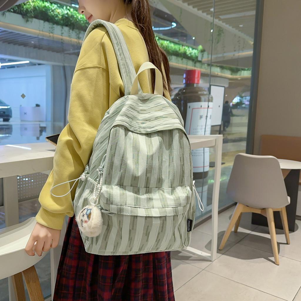 Schoolbag College Style Striped Canvas College Student Backpack 1011 New School Season Versatile Middle and High School Student School Bag Female