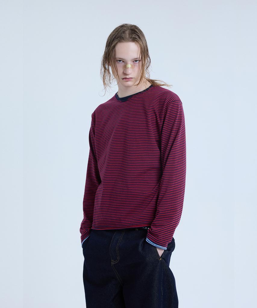 NOISE Contrast Layered Stripe Long Sleeve_[Red]