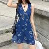 Vintage V-neck Vest Dress Women's Summer New Waist and Thin Holiday Style a Word Suspender Long Dress Chic