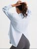 Women's Light Blue Loose Long-Sleeved Sun Protection Shirt with Drape and Split Design