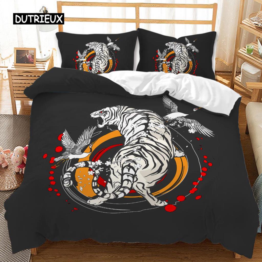 Animal Duvet Cover Set Gecko and Crane Bohemian Exotic Tribal Style Bedding Set Cool Animal Chic King Size Polyester Qulit Cover
