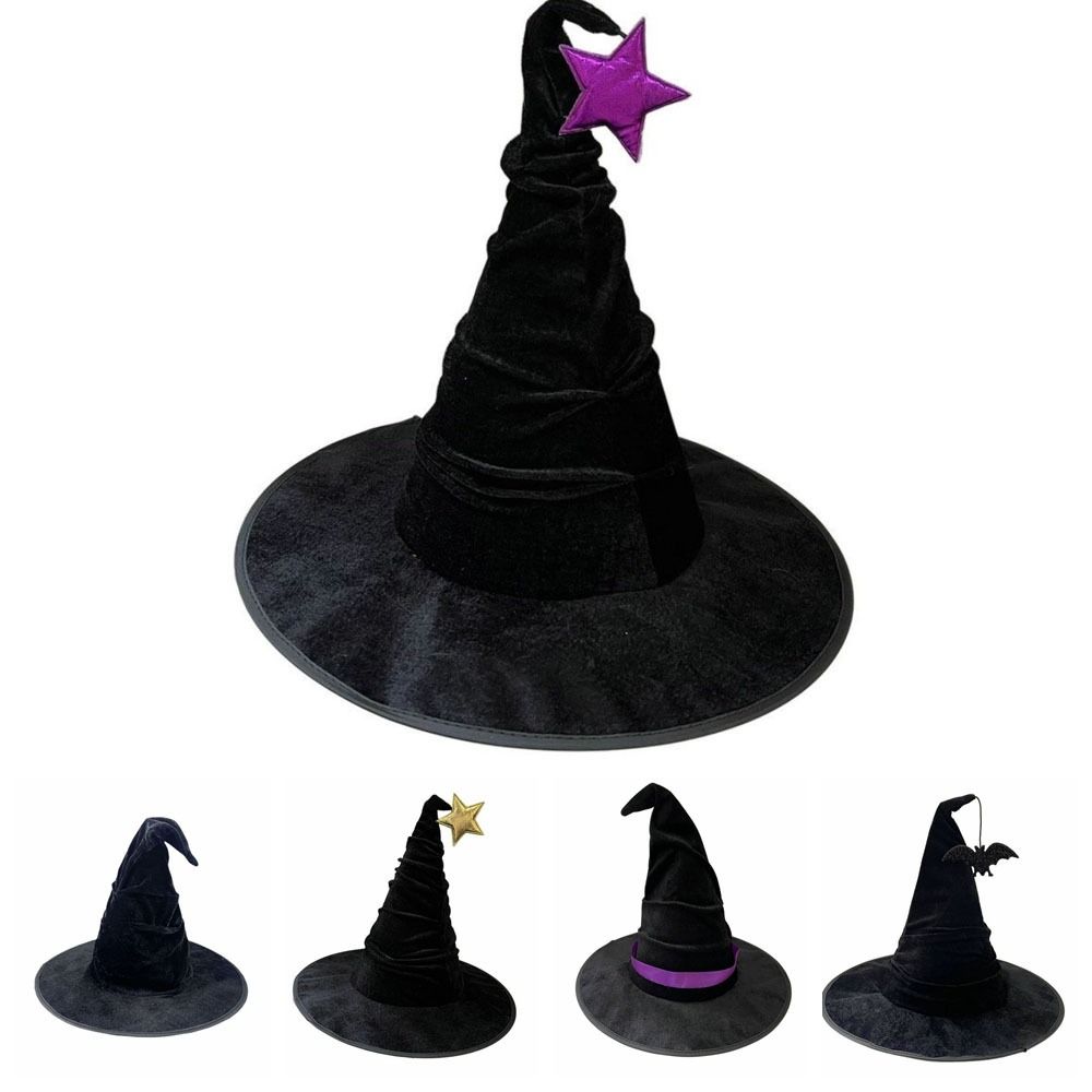 Velvet Halloween Witch Hat Star Halloween Cap Festival Headdress Wizard Cap Dress Up Headgear