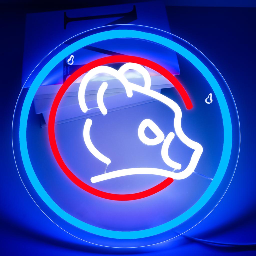 Baseball Neon Sign Cubs Team Logo Light Baseball LED Neon Wall Light,Sports Neon Lights Baseball Decor for Club Baseball Fans