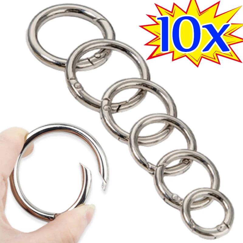 10/50 Stück Metall O-Ringe Federkarabiner für DIY Schmuck Offene Runde Karabiner Schlüsselanhänger Taschenclips Haken Hundeleinen Schnallen Verbinder