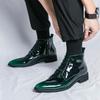 Vysoce kvalitní trendy šněrovací pohodlné vysoké špičaté kožené boty pro muže lakované lesklé módní kotníkové boty