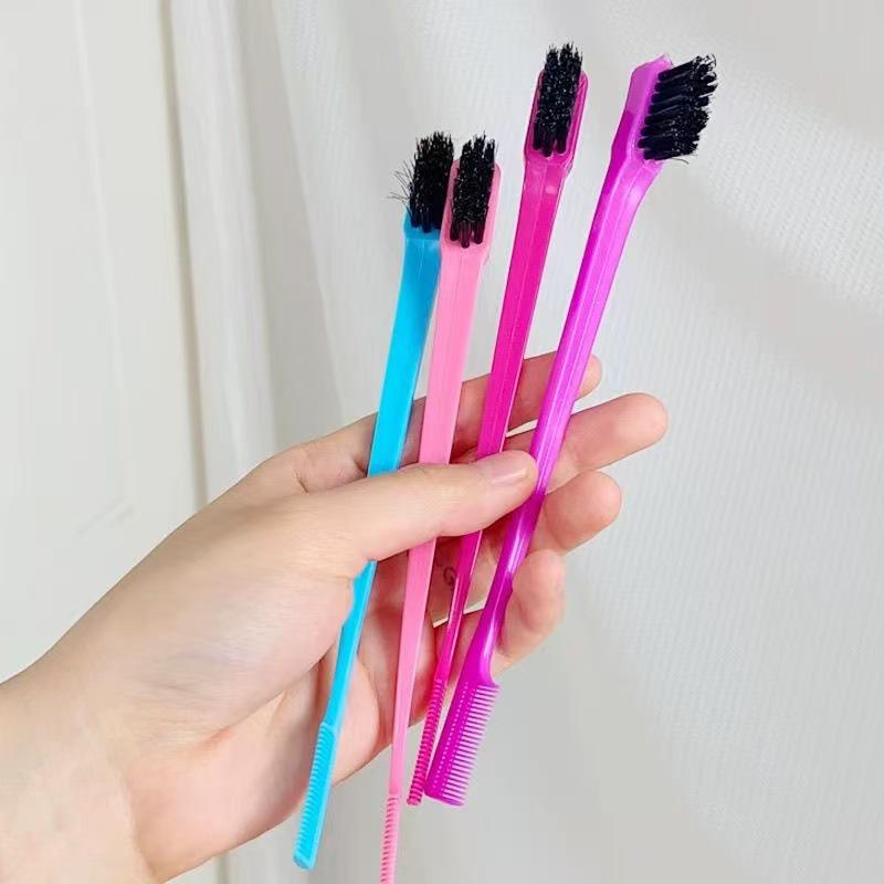 Набор парикмахерских принадлежностей из 5 предметов: Расческа со стальной иглой и хвостиком, двусторонняя щеточка для бровей, щеточка для контура бровей, расческа для начеса, игла для наращивания волос.