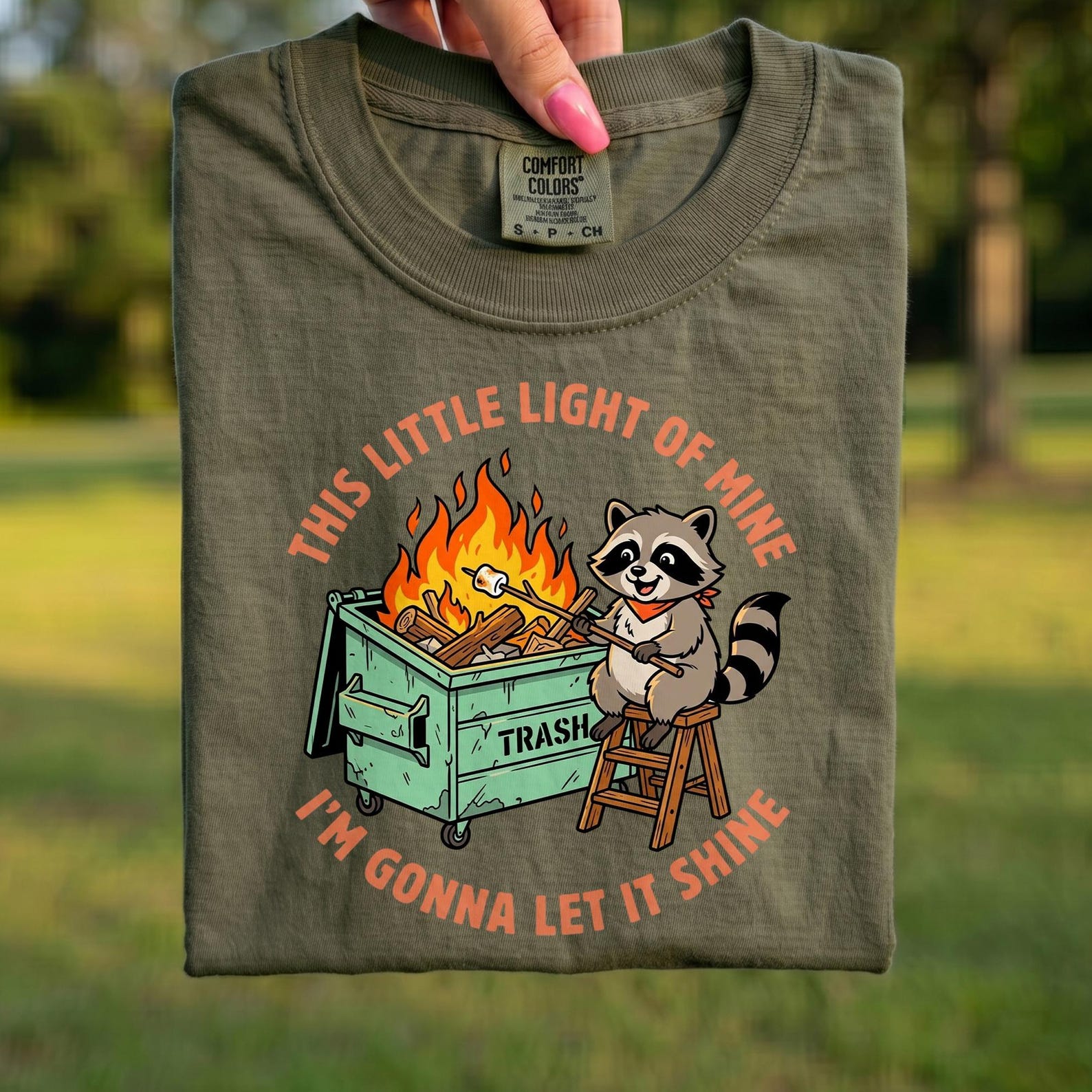 Comfort Colors® - This Little Light Of Mine Shirt, Funny Raccoon Dumpster Fire Tee, Sarcastic Trash Panda Shirt, Mood Humor Gift L
