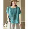 Retro Cotton and Linen Printed Short-sleeved Literary T-shirt In Summer Loose and Slim Casual and Versatile Pullover Top
