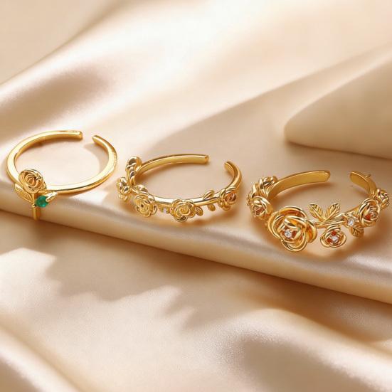 Rose Flower Ring Stackable Band Ring for Women Girls Adjustable Wrap Open Jewelry Gift for Birthday Valentine's Day