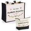 Tote Bag - PLANETEE - Duo Jute Tote Bag and Pouch «Justice Auxiliary At the Top» - Jute & Cotton - 33x42 Cm - Personalized