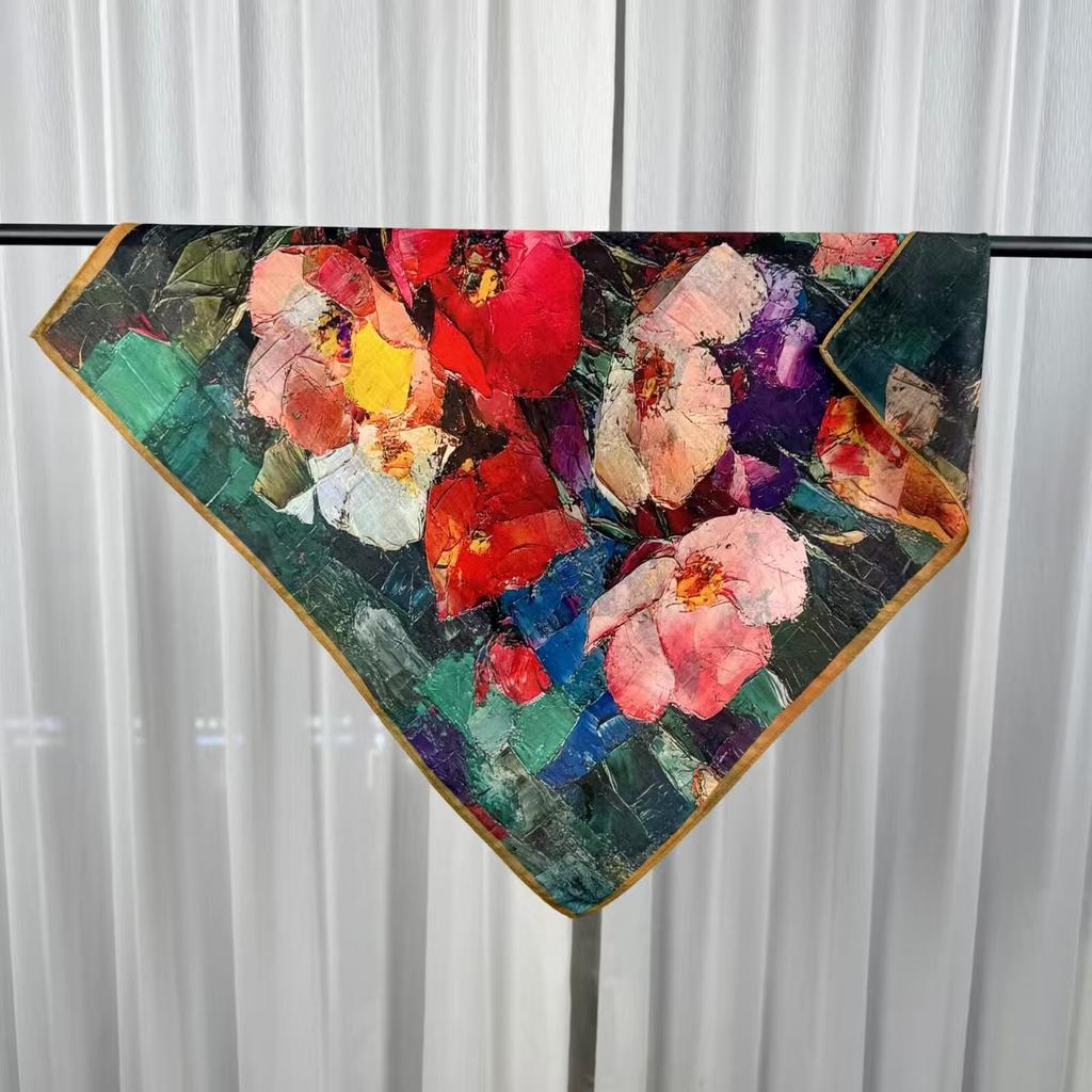 68x68cm Floral Velvet Scarf for Women Lightweight Square Scarves Elegant Spring/Summer Fashion Shawl Neckerchief Luxury