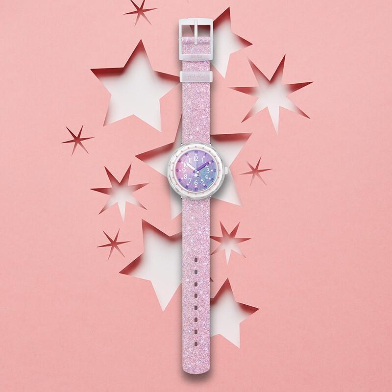 Dětské hodinky Swatch Flik Flak, měkká fialová, noční obloha, quartzové