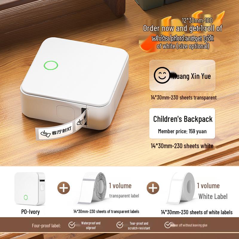 2P80 Portable Bluetooth Label Printer: Handheld, Self-Adhesive, Transparent Stickers