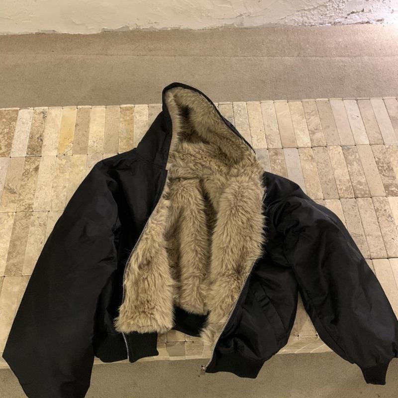 Double-sided Heavy-duty Hooded Fur Seat Mountain Carving Fleece Thickened Cotton Jacket Zipper Jacket Men's Autumn and Winter