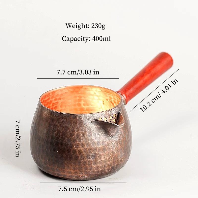 Vintage Ručně oplachovaná konvice na kávu z čisté mědi, Gravírovaná kladívková textura 400ml Rukojeť Vařič Mléko Čaj Čajové nádobí, Ručně vyráběná konvička