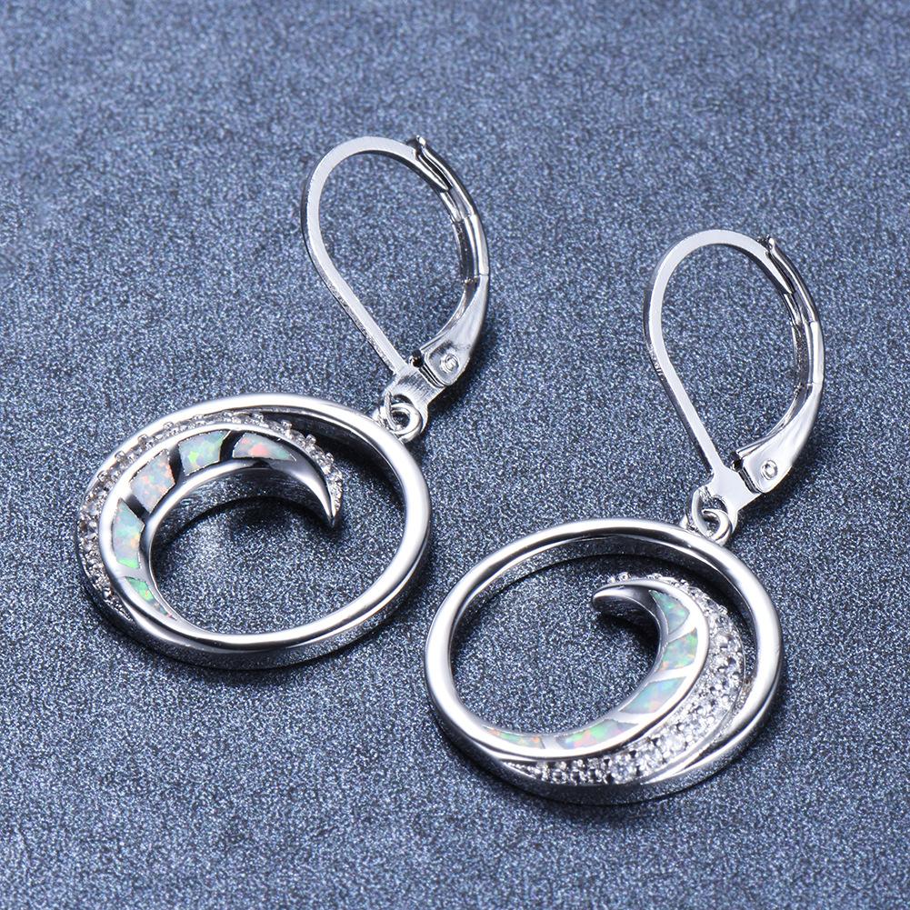 New Womens European and American Jewelry Personalized Half Moon Opal Gemstone Earrings
