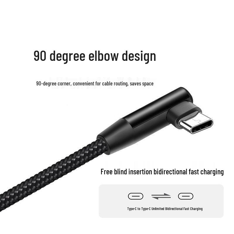 Elbow Dual Type-C 120W Fast Charging PD Cable for Apple 15, Huawei, Laptops - C to C Flash Charger