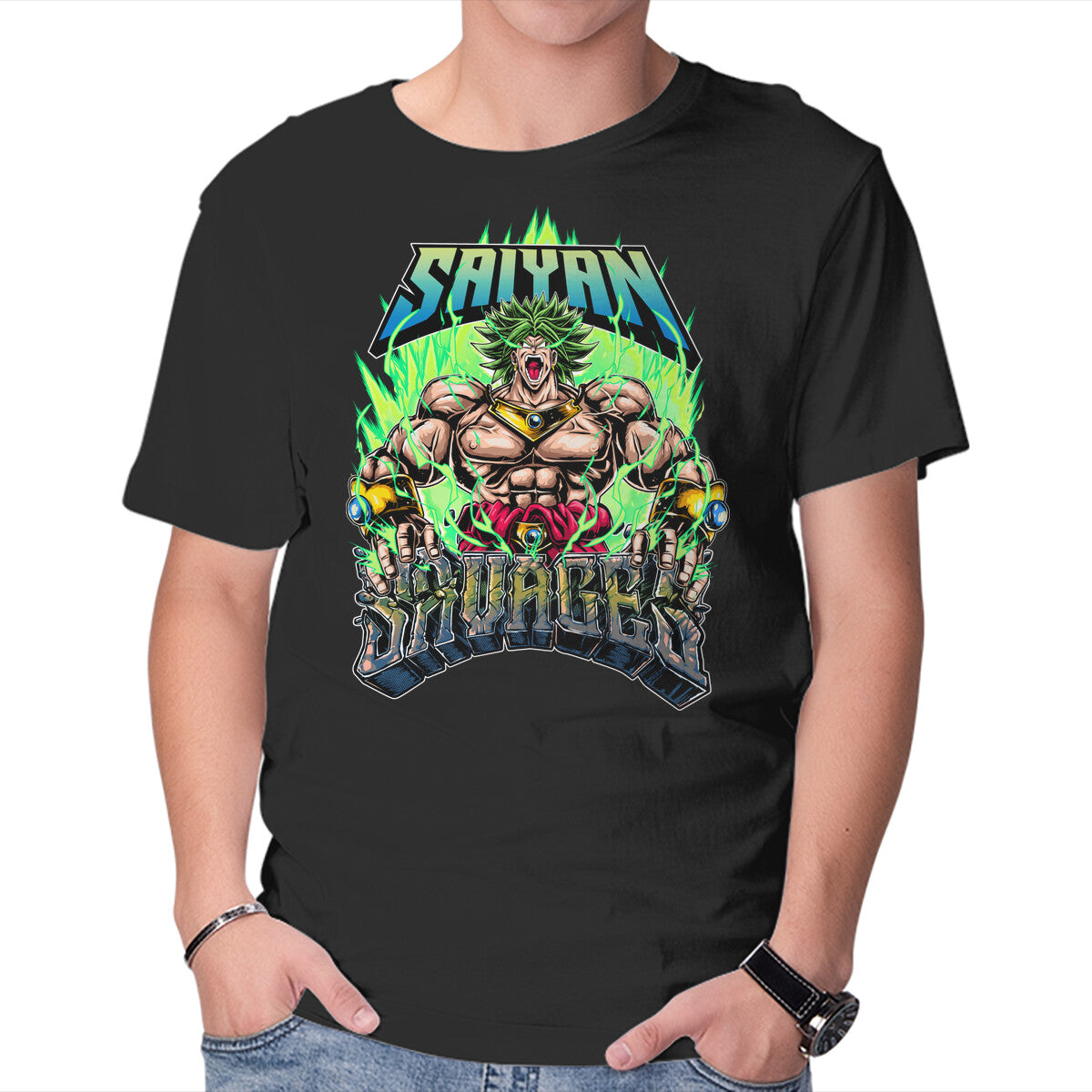 Unisex Crew Neck T-Shirt Sayan Savages Graphic Short Sleeve Casual Tee M